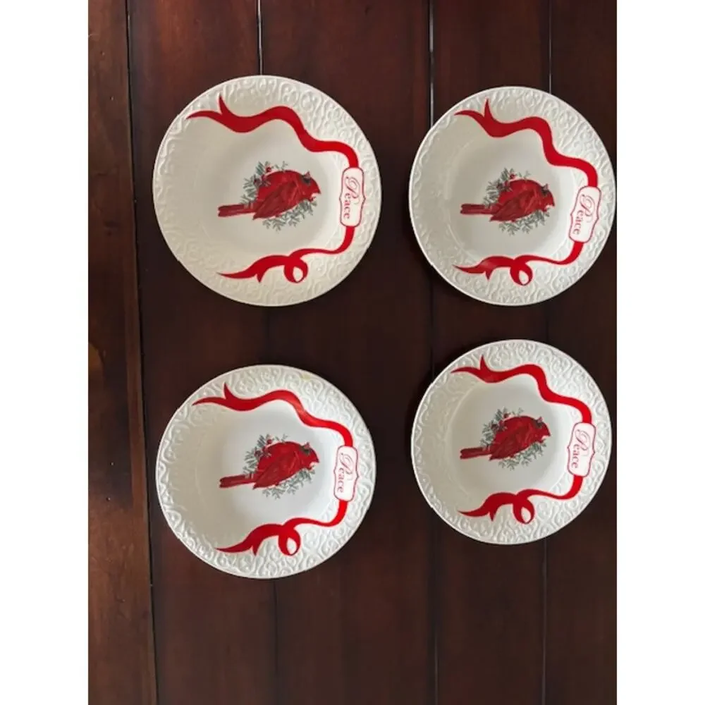 Lenox Winter Greetings Cardinal Accent Plates‎ Set of 4 Peace 9.5 Holiday